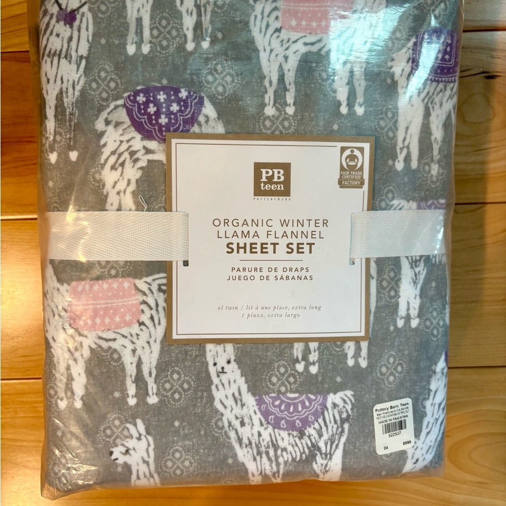 Pottery Barn Teen Twin Llama Flannel Sheet Set - Gray and Purple
